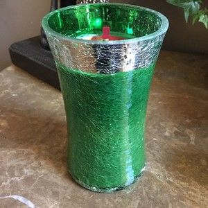 Woodwick Candle EMERALD FOREST Hourglass Jar 20 oz Green Silver Crackle RARE